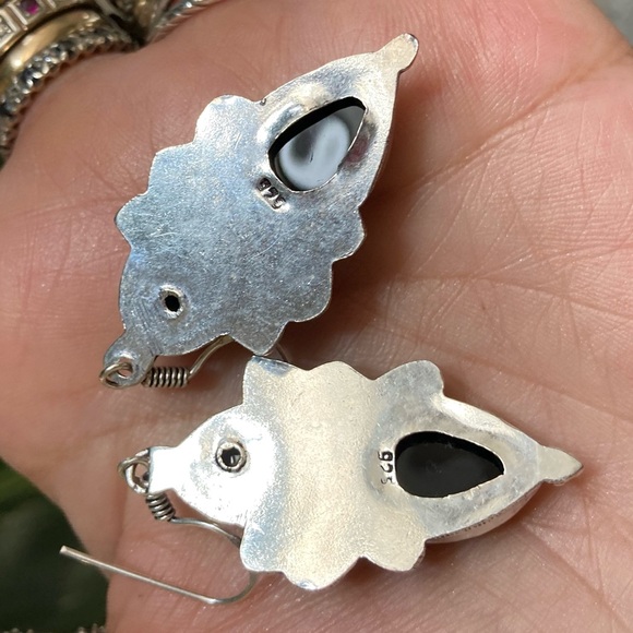 Genuine garnet gemstones 925 sterling silver Overlay dangly boho earrings - Picture 5 of 7